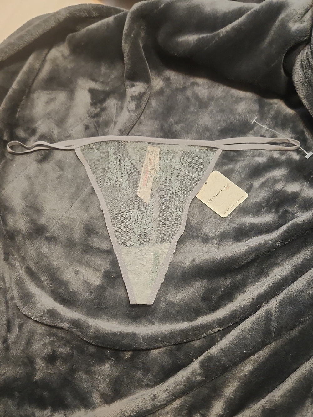 NWT Sheer Lace Thong Panty - Light Gray